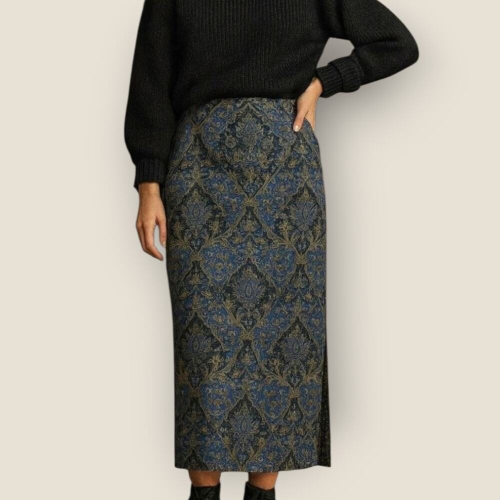 Talbots Vintage Silk Wool Skirt 10 Paisley Floral Midi Straight Classic Cottage